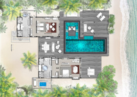 Two-bedroom Oceanfront Bungalow with pool