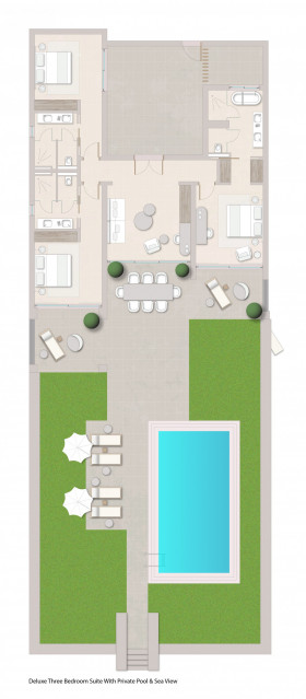 Deluxe Three Bedroom Suite Private Pool Sea View (125 m²)