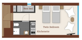Arctic TreeHouse Twin Kitchenette w nest-like bed (27 m2)