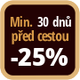 Při objednání minimálně 30 dnů před zahájením pobytu získáte slevu 25% z celé ceny ubytování.