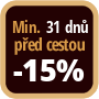 Při objednání minimálně 31 dnů před zahájením pobytu získáte slevu 15% z celé ceny ubytování.